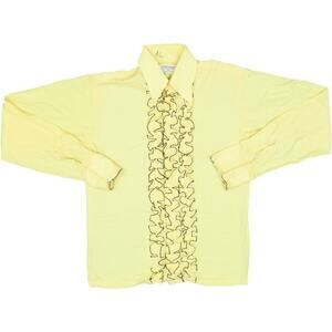70s Vintage Retro Disco Prom Formal Wedding Tuxedo Tux Yellow Ruffle Dress Shirt